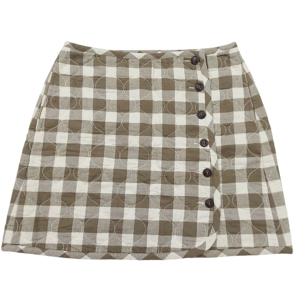 Madewell Flannel Mini Skirt Womens 6 Green Checked Quilted Preppy Academy 90s